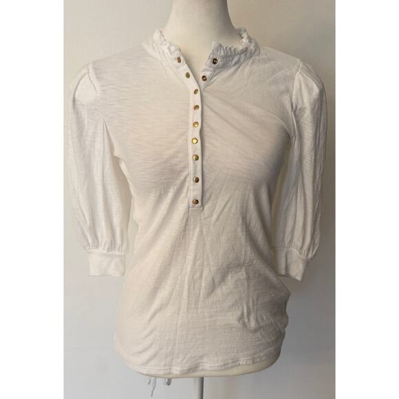 NATION LTD Veronique Henley Pima Cotton Shortsleeve Blouse Size XS - Picture 2 of 7